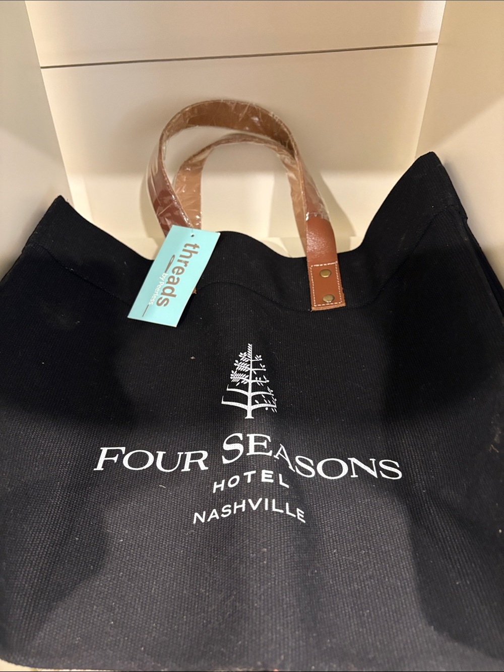 Four Seasons Hotel Nashville Black Canvas Tote with Brown Handles